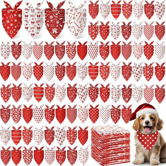 Abbylike 200 Pcs Christmas Dog Bandanas Bulk Xmas Red and White Bandanas for Dogs Triangle Kerchief