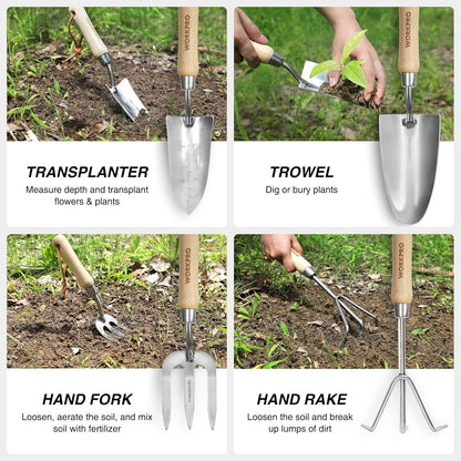 WORKPRO 8-Piece Pink Garden Tool Set, Stainless Steel Gardening Tools with Wood Handle, Including