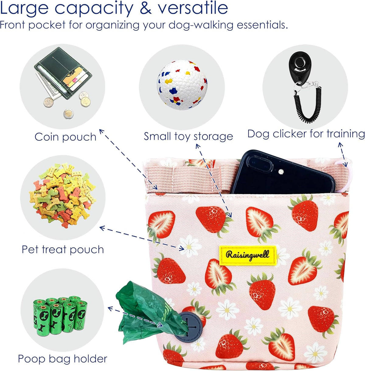 Dog Treat Pouch for Pet Walking and Training with Clicker 2 Cup Silicone Bag Small Fanny Pack
