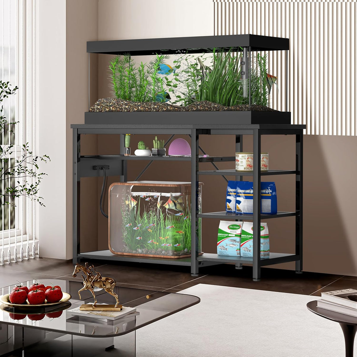55-75 Gallon Fish Tank Stand: Heavy Duty Aquarium Stand with Power Outlets and Cabinet for Fish