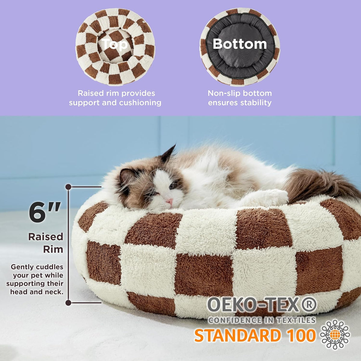 LE SURE Donut Small Dog Bed - Round Cat Bed for Indoor Cats with Anti-Anxiety Calming Teddy Sherpa