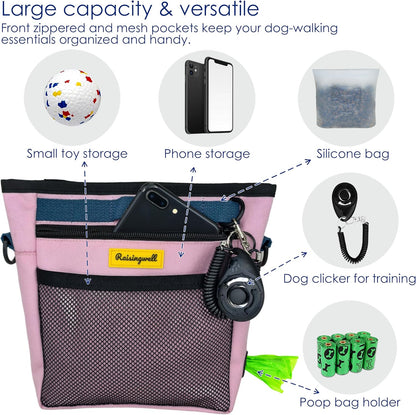 Dog Treat Pouch with Magnetic Closure 4-Cup Silicone Bag Fanny Pack Holder with Clicker 4 Ways to