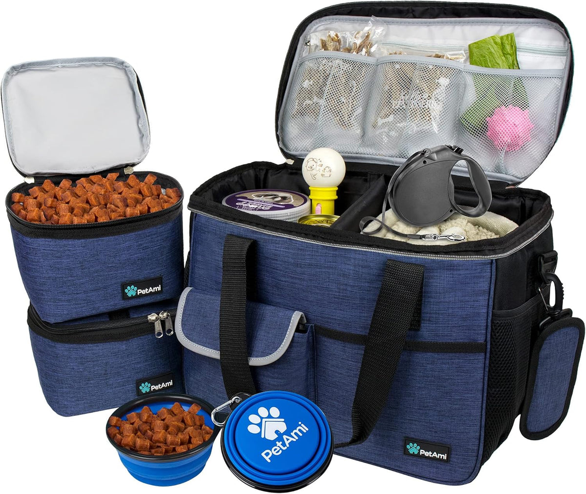 PetAmi Dog Travel Bag, Travel Pet Bag Organizer, Dog Food Travel Bag with Food Container and Bowls