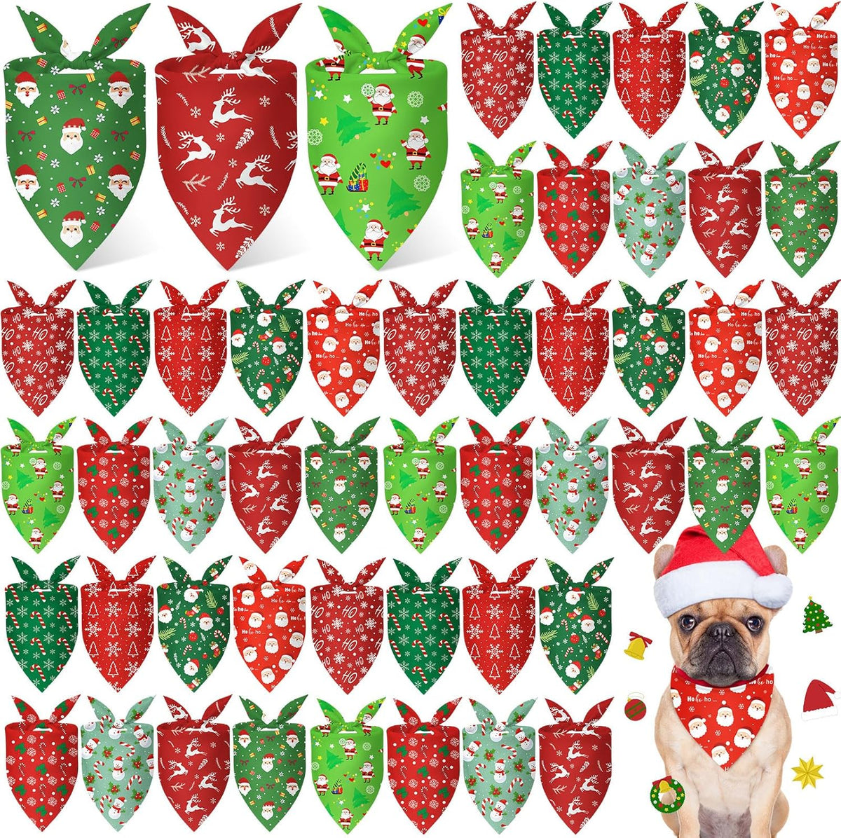 Weewooday 50 Pcs Christmas Bandanas for Dogs Xmas Bandanas Bulk with Santa Snowflake Candy Cane