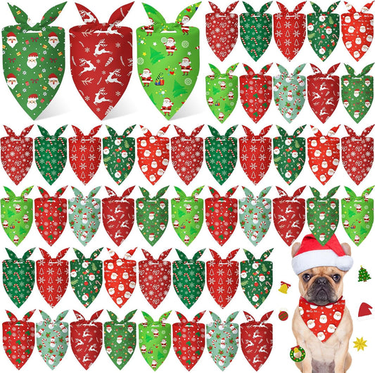 Weewooday 50 Pcs Christmas Bandanas for Dogs Xmas Bandanas Bulk with Santa Snowflake Candy Cane