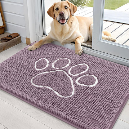 OLANLY Door Mat for Muddy Dog Paws 36x24, Absorbent Chenille Mud Doormat with Paw Print Design