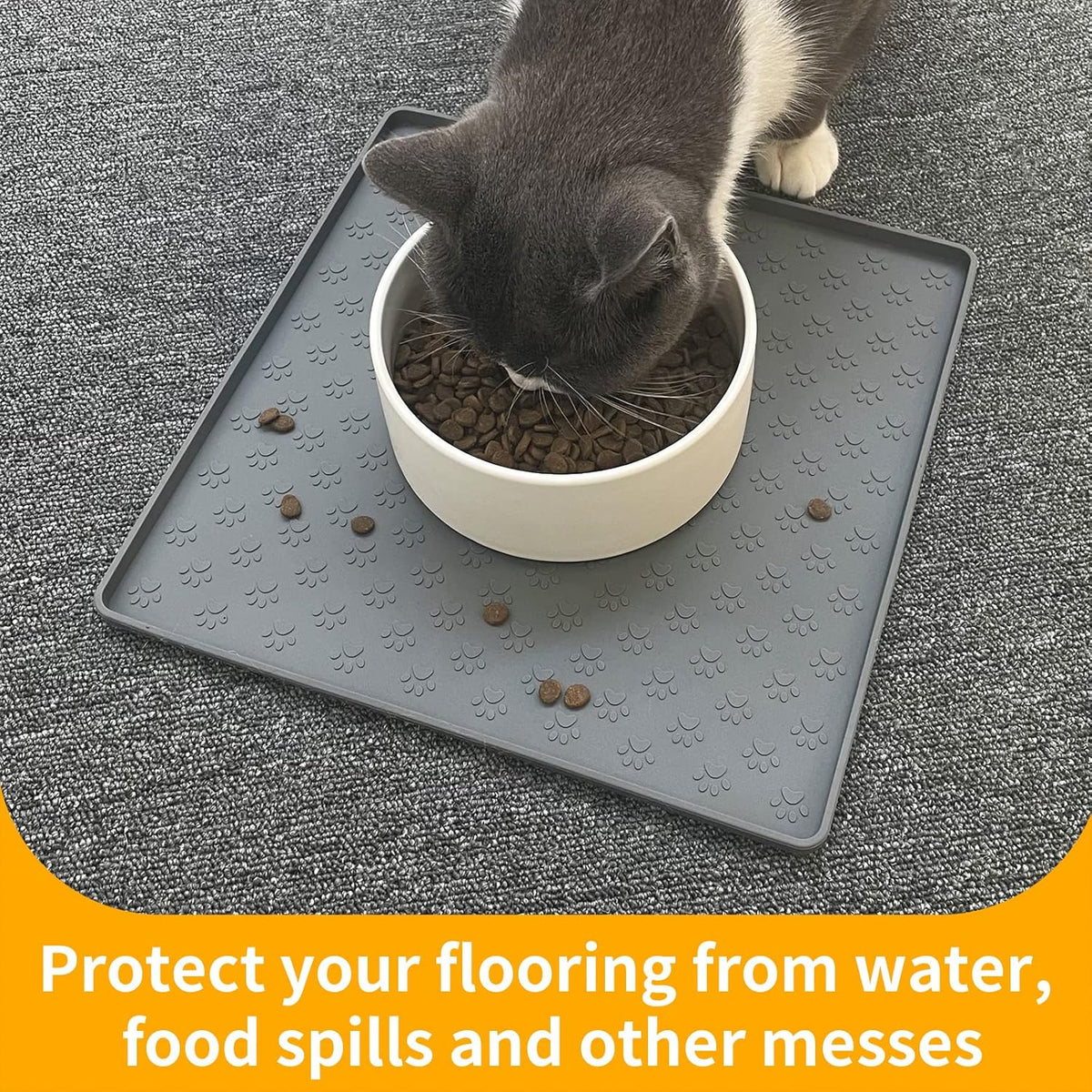 Ptlom Grey Pet Placemat for Dog and Cat, Waterproof Non-Slip Silicone Feeding Bowl Mat Prevent Food