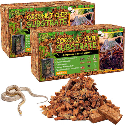 Riare 2 Pack Natural Coconut Chip Substrate for Reptiles- Compressed Coconut Husk Reptiles Bedding