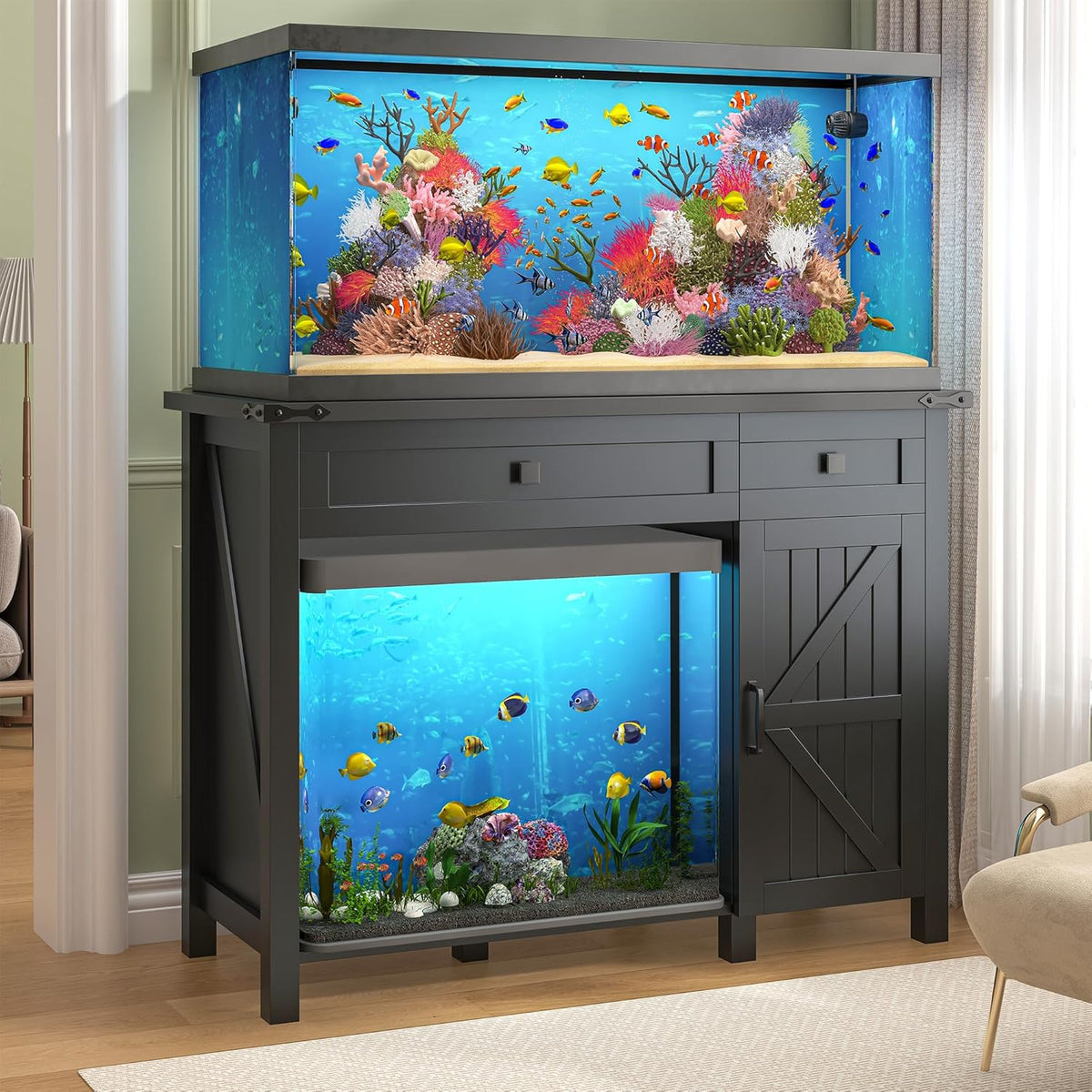 40 Gallon Aquarium Stand With Charging Station, Farmhouse Fish Tank Stand, Reptile Tank Stand