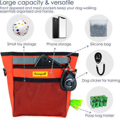 Dog Treat Pouch with Magnetic Closure 4-Cup Silicone Bag Fanny Pack Holder with Clicker 4 Ways to