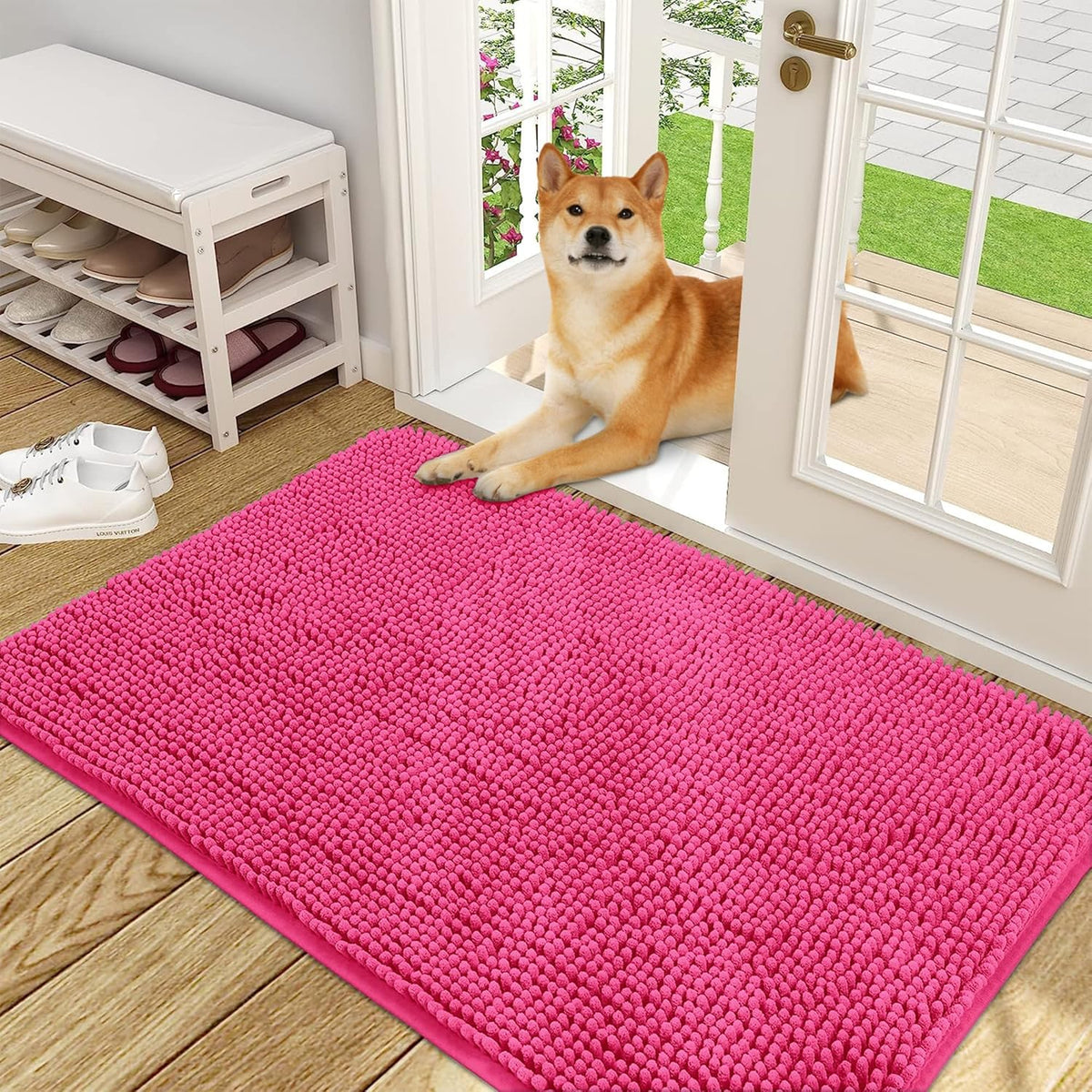 OLANLY Dog Door Mat for Muddy Paws 48x30, Absorbs Moisture and Dirt, Absorbent Non-Slip Washable