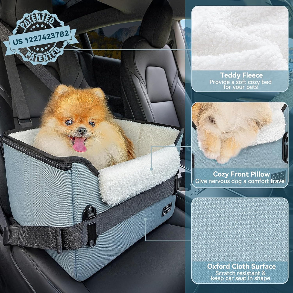 PETSFIT Dog Car Seats for Small Dogs, Patent Safe Buckles Dog Booster Car Seat, Pet Car Seat with