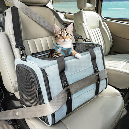 PETSFIT Soft-Sided Cat Carriers & Car Seats with Patent Safe Buckles, Clip-On Harness，18"x11"x11"