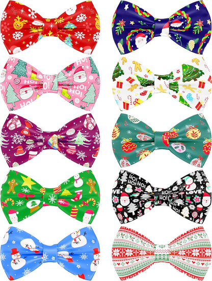 PET SHOW 10 Pack Christmas Big Dog Bow Ties for Large Medium Dogs Sliding Collar Attachments Xmas