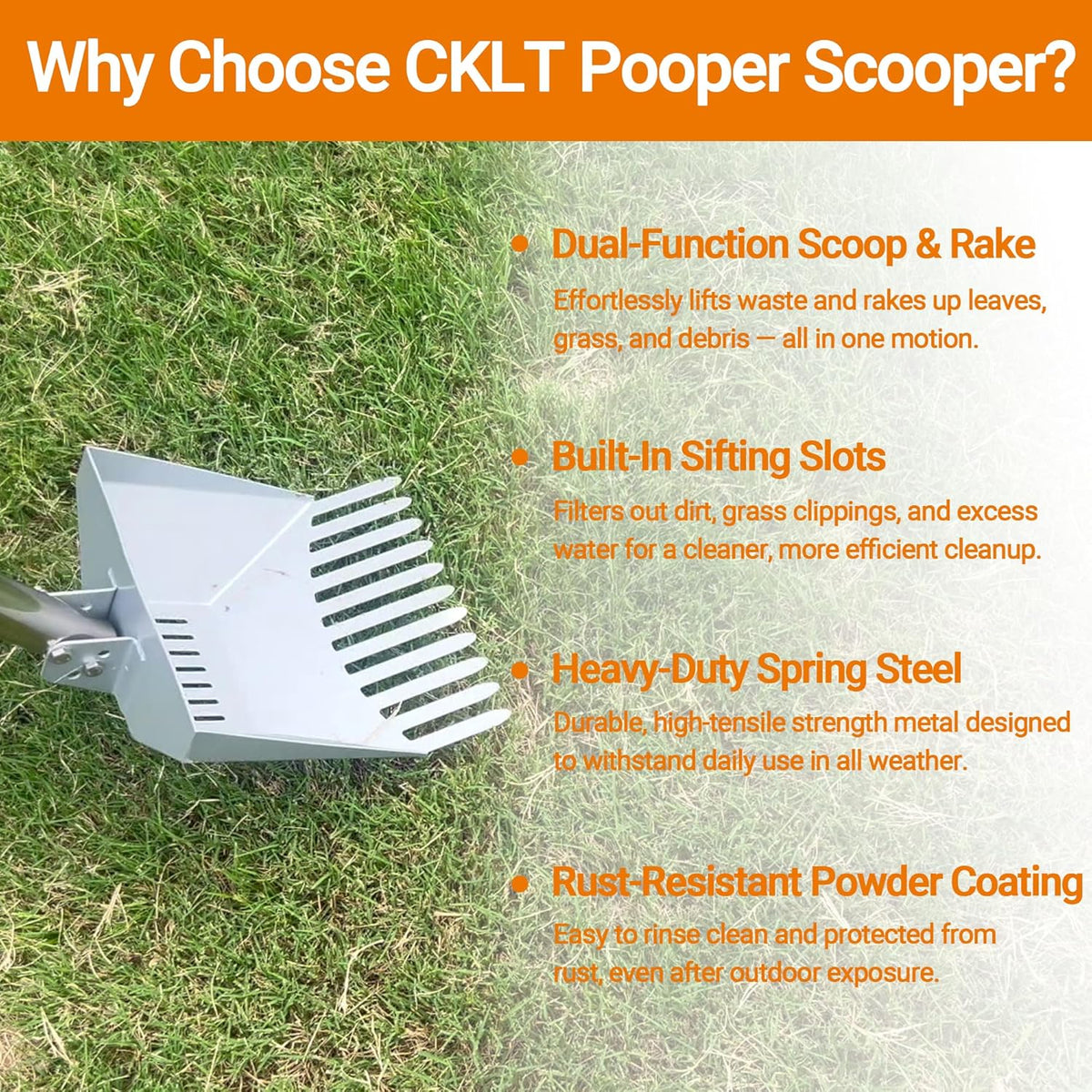 Heavy Duty Pooper Scooper 66in Spring Steel Scoop Long Stainless Steel Handle Dog Pooper Scooper