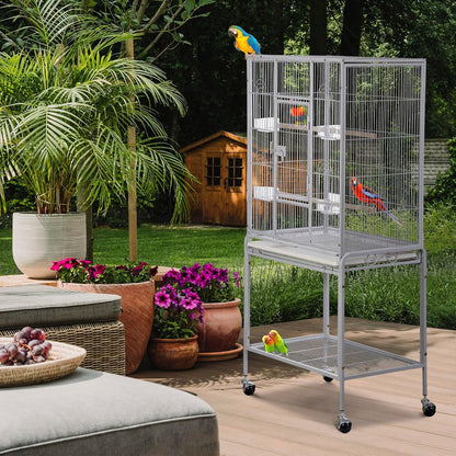 ZENY 53-Inch Bird Flight Cage, Wrought Iron Standing Large with Rolling Stand for Cockatiels Pet