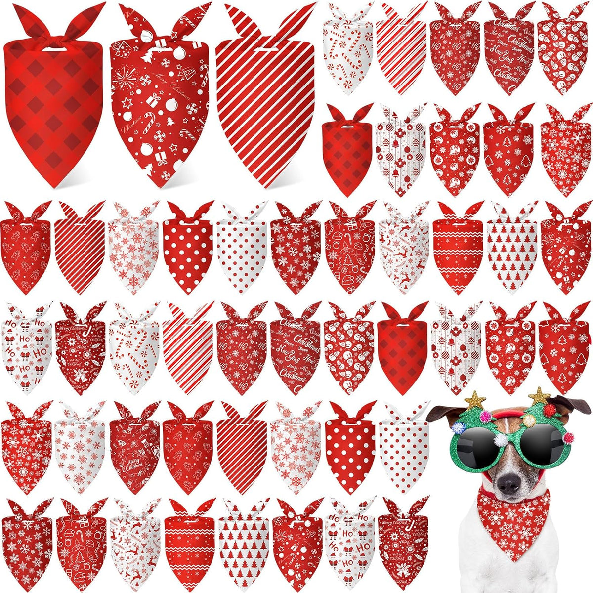 Abbylike 50 Pcs Christmas Dog Bandanas Bulk Xmas Red and White Bandanas for Dogs Triangle Kerchief