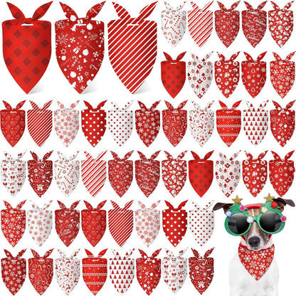 Abbylike 50 Pcs Christmas Dog Bandanas Bulk Xmas Red and White Bandanas for Dogs Triangle Kerchief