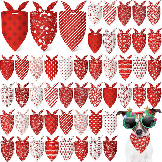 Abbylike 50 Pcs Christmas Dog Bandanas Bulk Xmas Red and White Bandanas for Dogs Triangle Kerchief