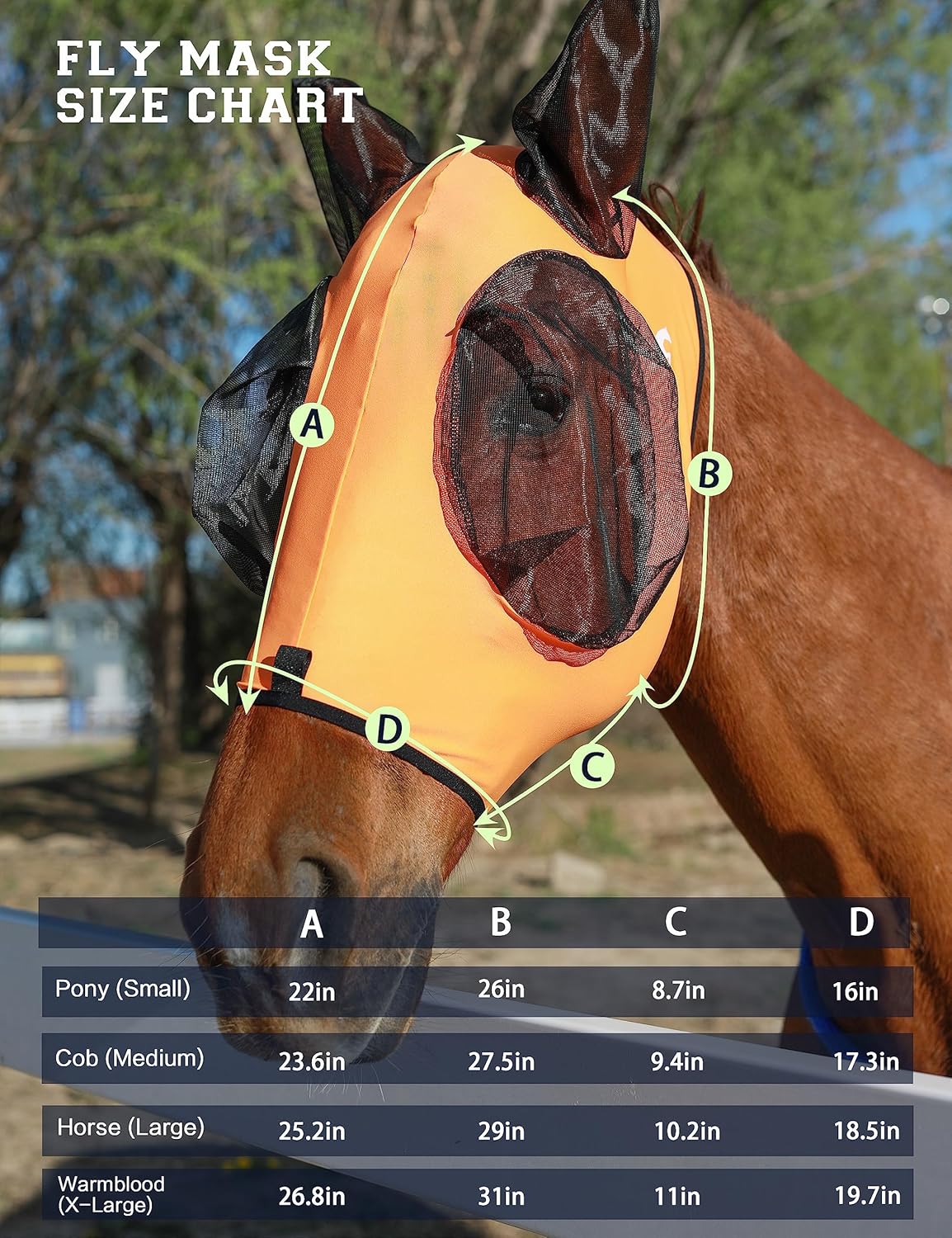 Horse Fly Mask with Ears, UV Protection Mask for Horses, Elasticity Mask with Big Mesh Eye Covers