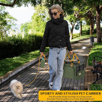 PAWZIDEA Expandable Pet Carrier w/ID Card, 18x11x11 in Small Dog Carrier TSA Airline Approved, Top