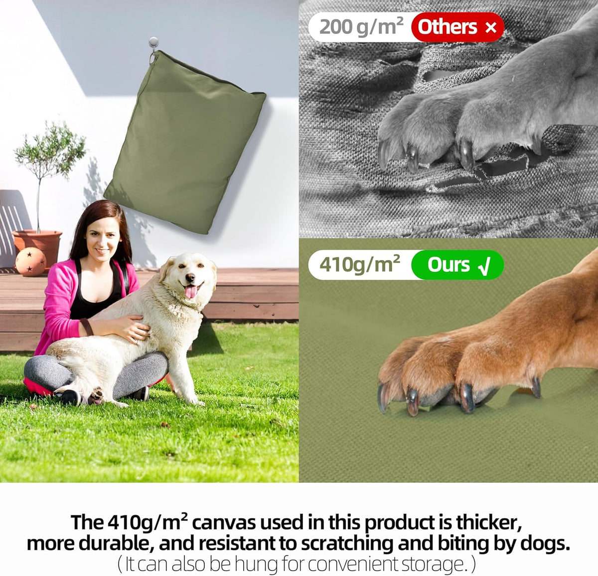 Sytopia 42-Inch Canvas Outdoor Dog Bed, Washable & Waterproof with Chew-Resistant Removable Cover