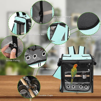Suertree Bird Carrier with Seat Belt for Car Travel, Bird Backpack Carrier with Indestructible