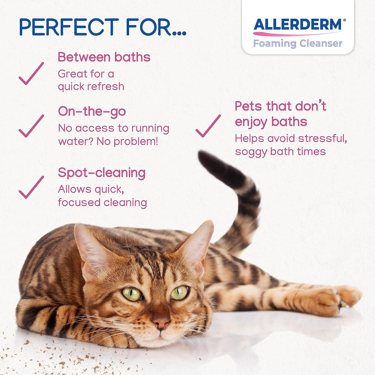 ALLERDERM Foaming Cleanser- Rinse-Free Waterless Micellar Foam for Dogs and Cats with Sensitive