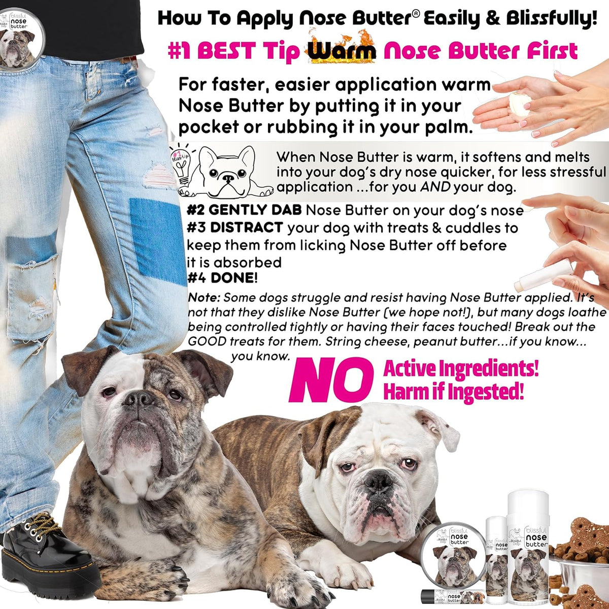 The Blissful Dog Olde English Bulldogge Nose Butter for Dry, Cracked Skin, Lick-Safe Dog Nose Balm
