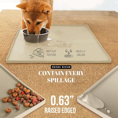 AVERYDAY 23x16'' Silicone Dog Mat for Food and Water, 0.63'' Edge Dog Food Bowl Mats for Floor