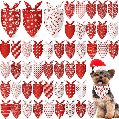 Abbylike 50 Pcs Christmas Dog Bandanas Bulk Xmas Red and White Bandanas for Dogs Triangle Kerchief