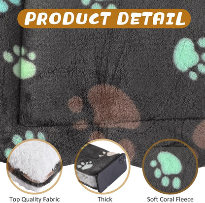 4 Pack Ultra Soft Dog Cat Bed Mat with Cute Prints Reversible Fleece Dog Crate Kennel Pad Cozy