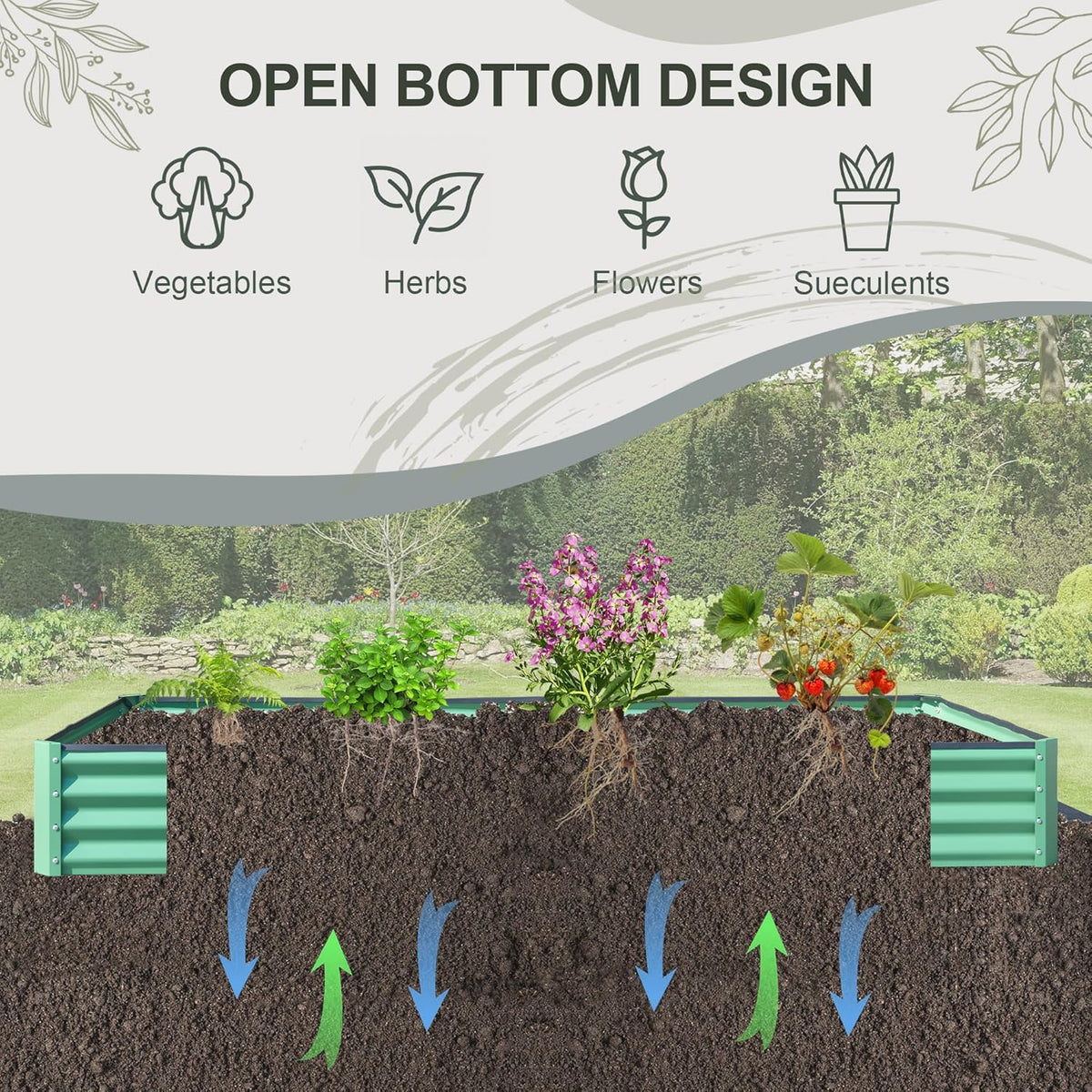 Domi Galvanized Raised Garden Bed, 8x4x1Ft Thickening Metal Planter Box for Vegetables Bottomless