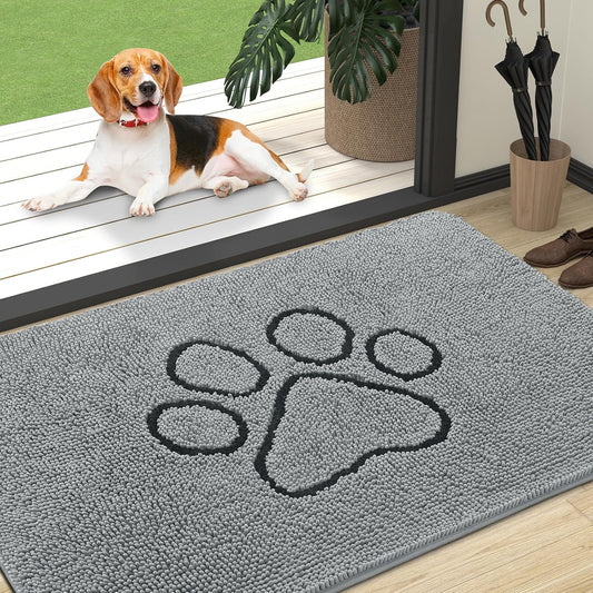 OLANLY Door Mat for Muddy Dog Paws 47x32, Ultra Absorbent Chenille Mud Doormat with Paw Print