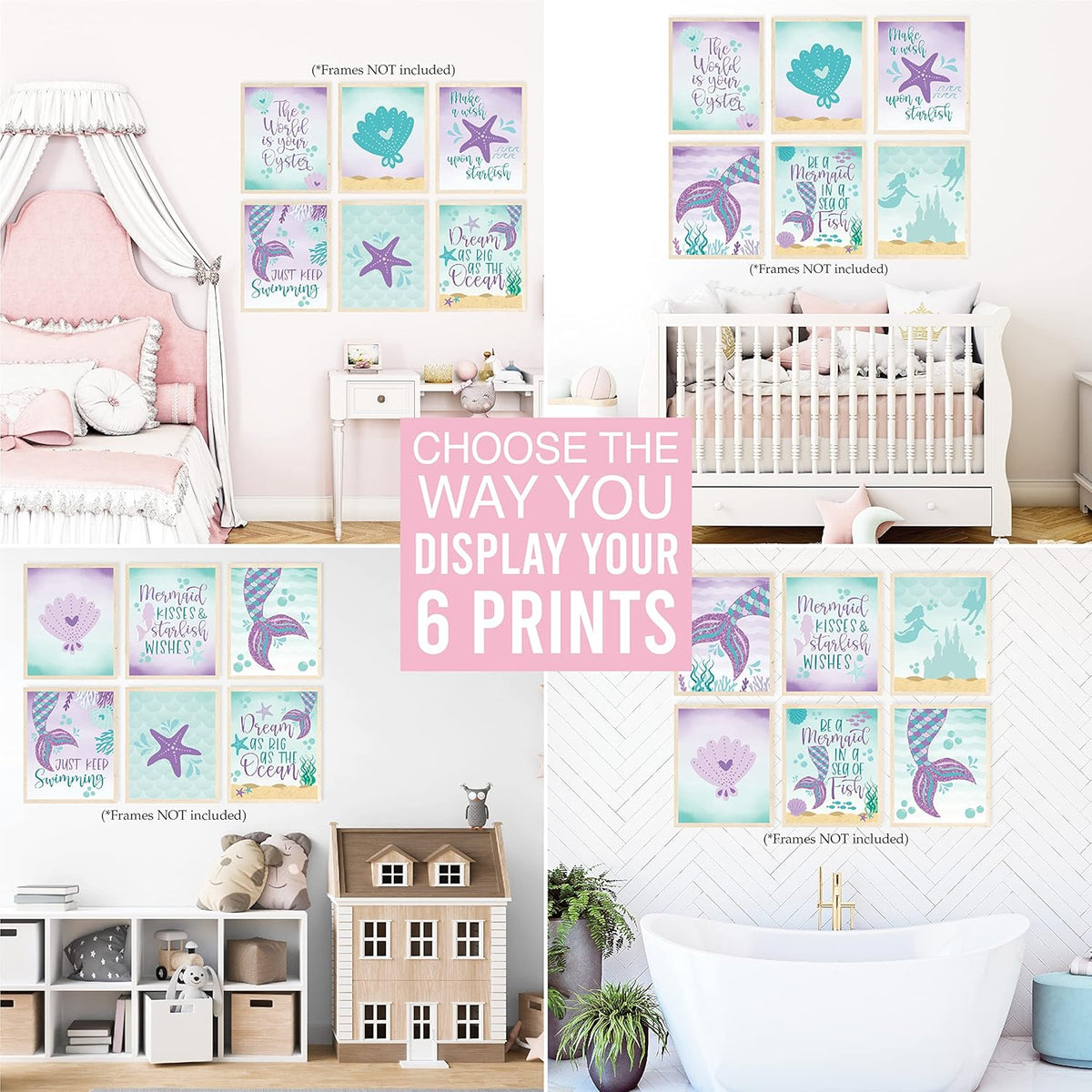 Hadley Designs 6 Mermaid Wall Decor – Reversible Magical Mermaid Wall Art for Nursery & Bathroom