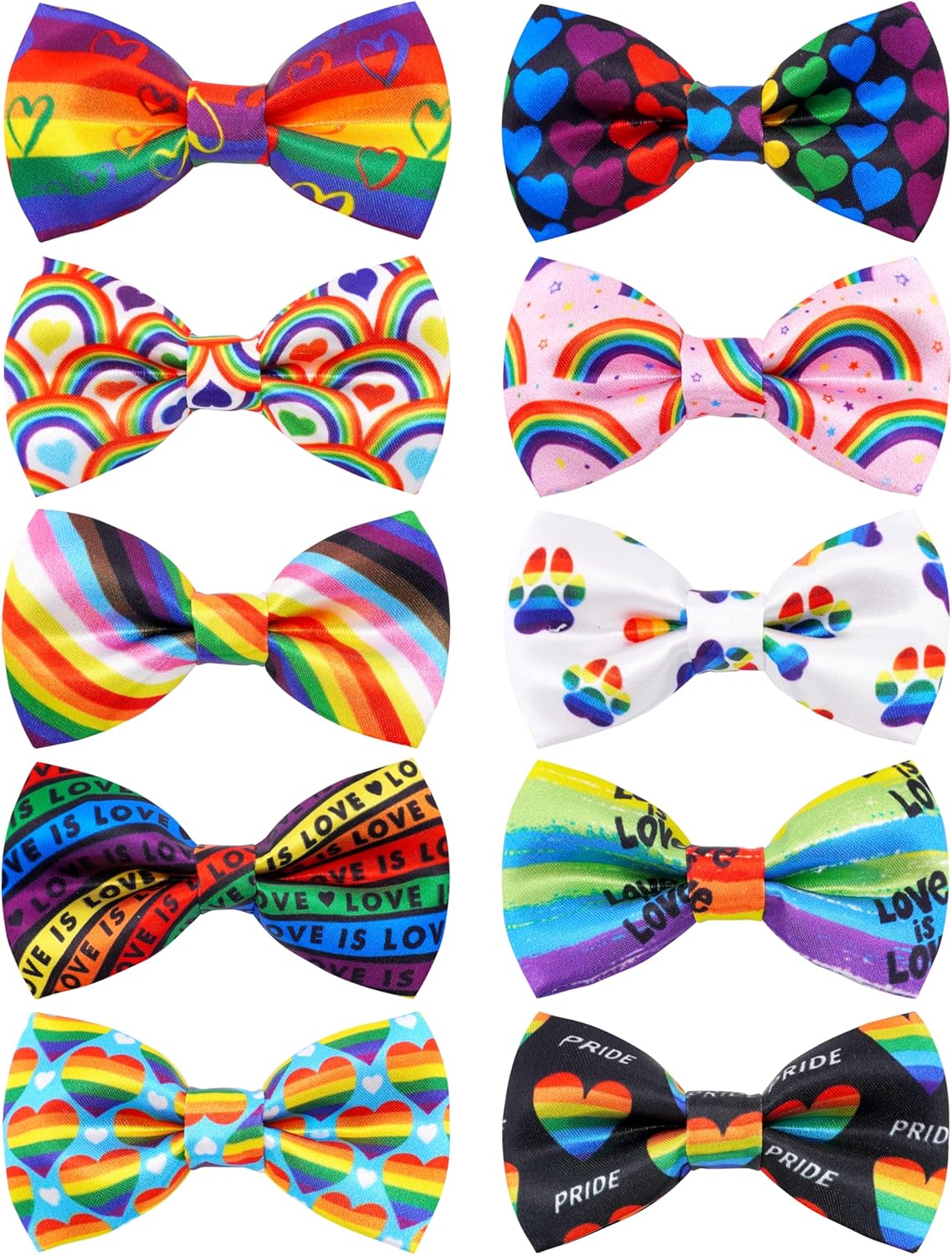 PET SHOW 10 Pack Pride Month Big Dog Bow Ties for Large Medium Dogs Sliding Collar Attachments