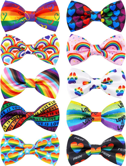 PET SHOW 10 Pack Pride Month Big Dog Bow Ties for Large Medium Dogs Sliding Collar Attachments