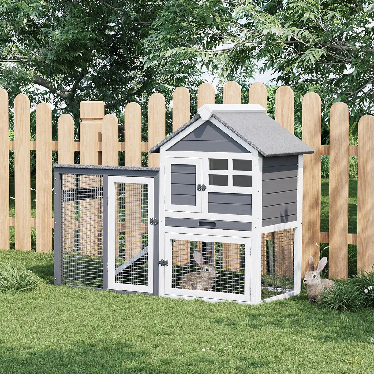 Rabbit Hutch 2-Tier, Small Wooden Chicken Coop for Outdoor Use - Weatherproof Small Animal Hutch