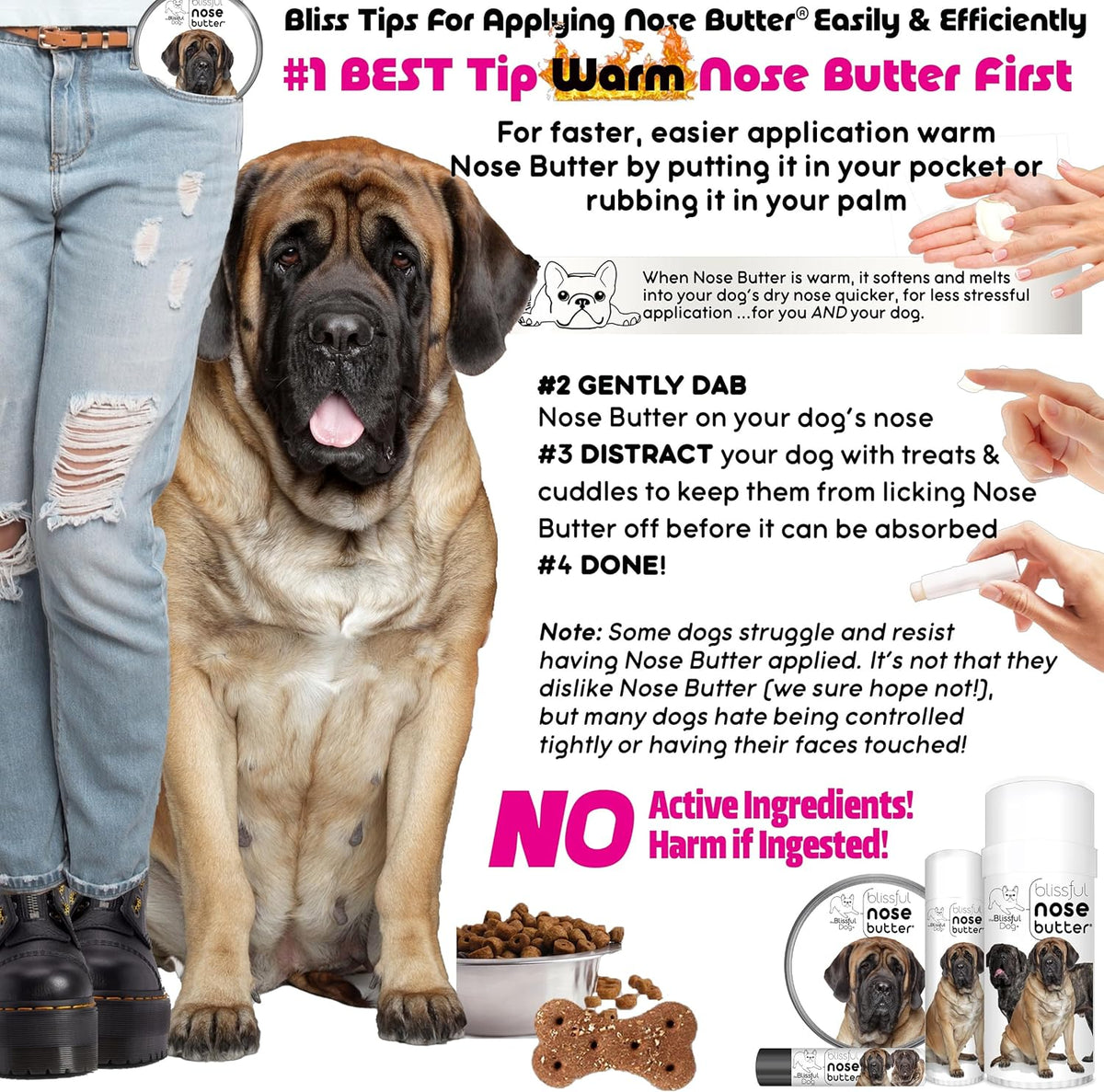 The Blissful Dog Mastiff Nose Butter for Dry, Cracked Skin, Lick-Safe Dog Nose Balm with