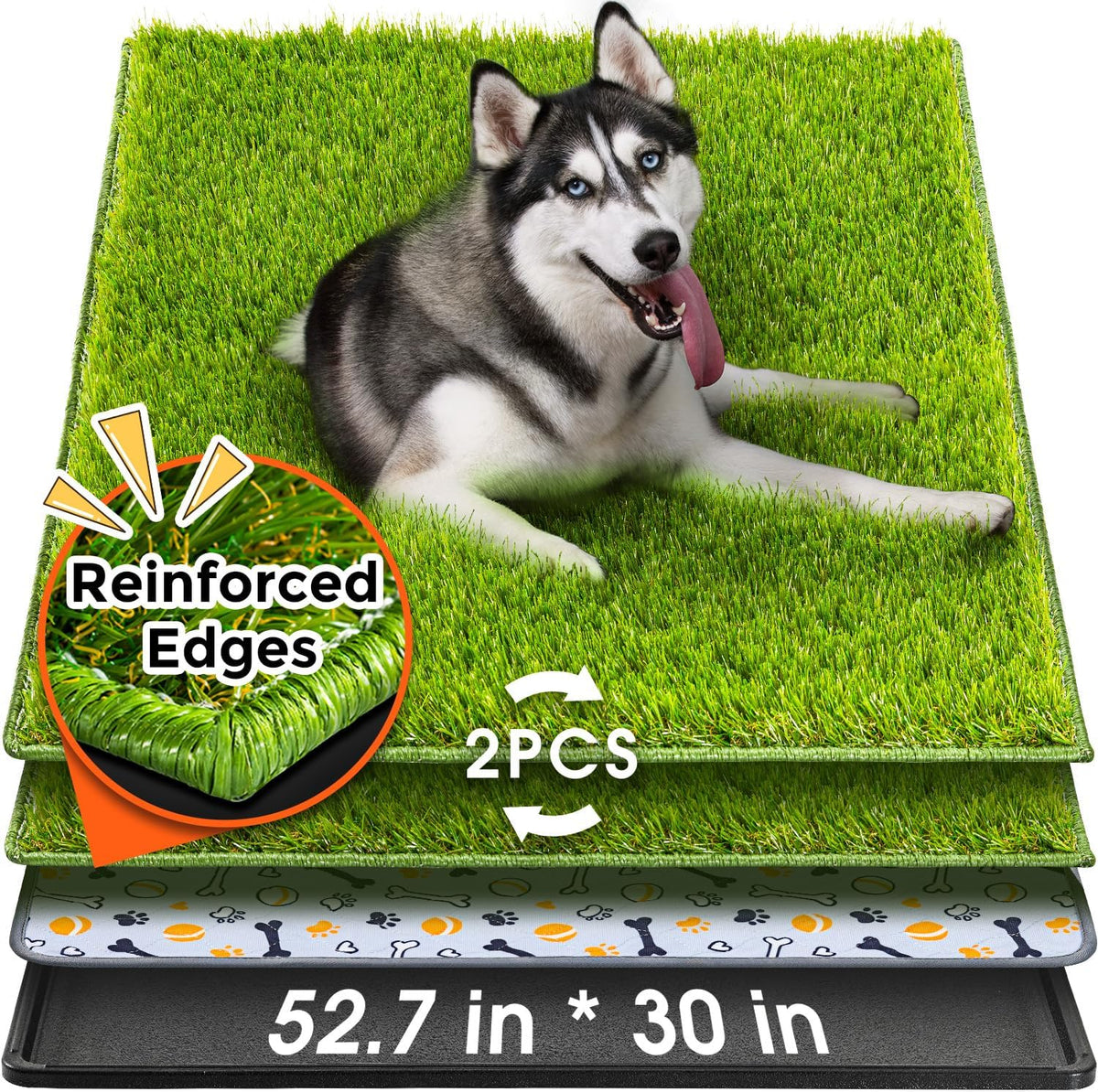 Hompet Dog Grass Pad with Tray Large, 52.7"x30", 2 Reusable Artificial Turf for Dogs Potty