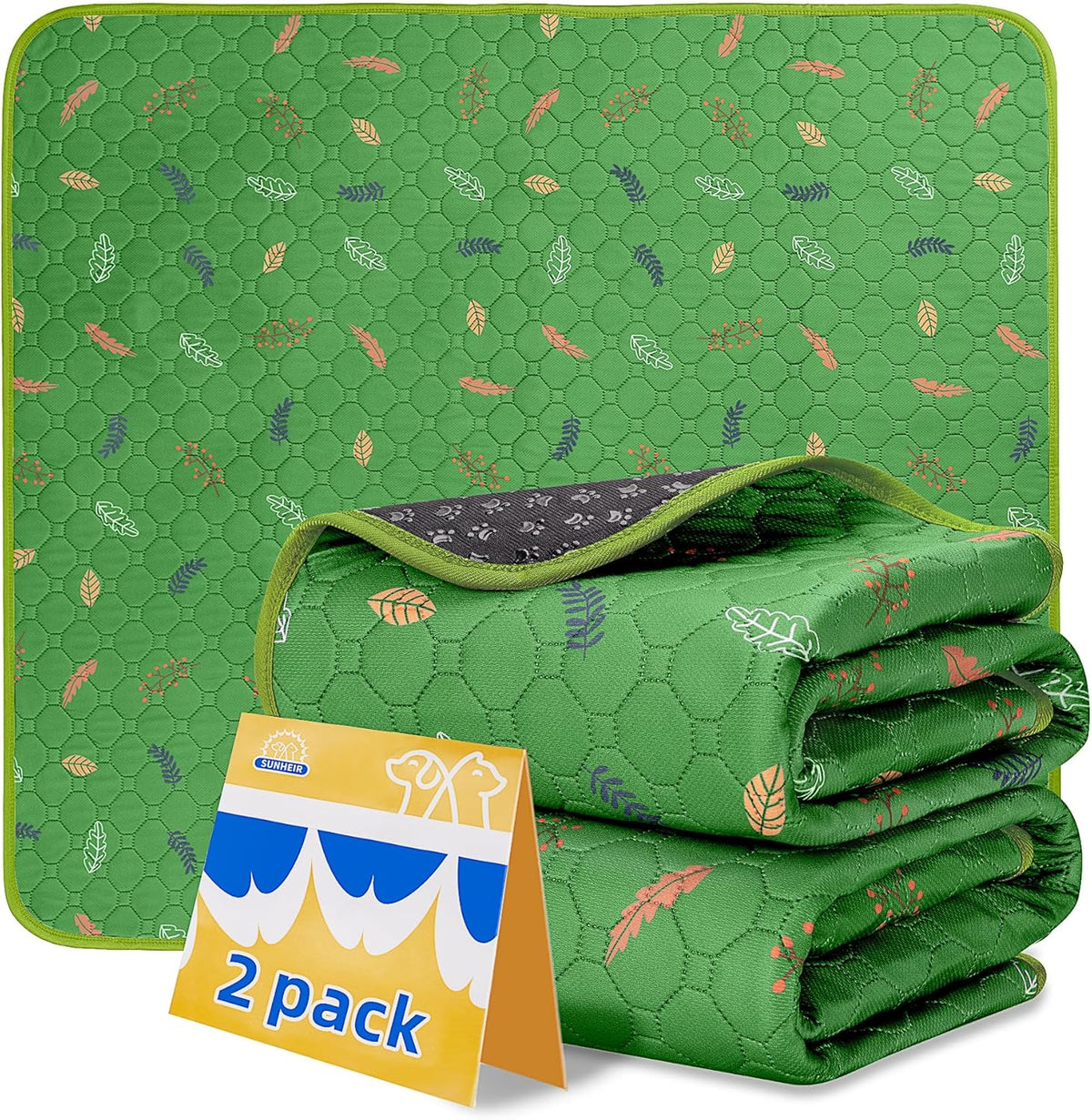 Sunheir Washable Pee Pads for Dogs 2-Pack Reusable Puppy Pads Pet Training Pads, Waterproof Dog Pee