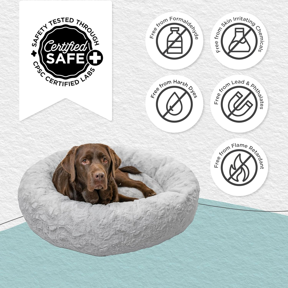 Best Friends by Sheri Original Calming Donut Dog and Cat Bed, Lux Faux Fur, Gray, (36in x 36in)
