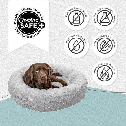 Best Friends by Sheri Original Calming Donut Dog and Cat Bed, Lux Faux Fur, Gray, (36in x 36in)