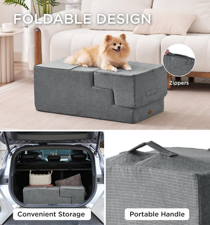 Made4Pets Dog Steps for Bed, Extra Wide Dog Stairs for High Bed Couch Sofa, 35D Foam Pet Steps for