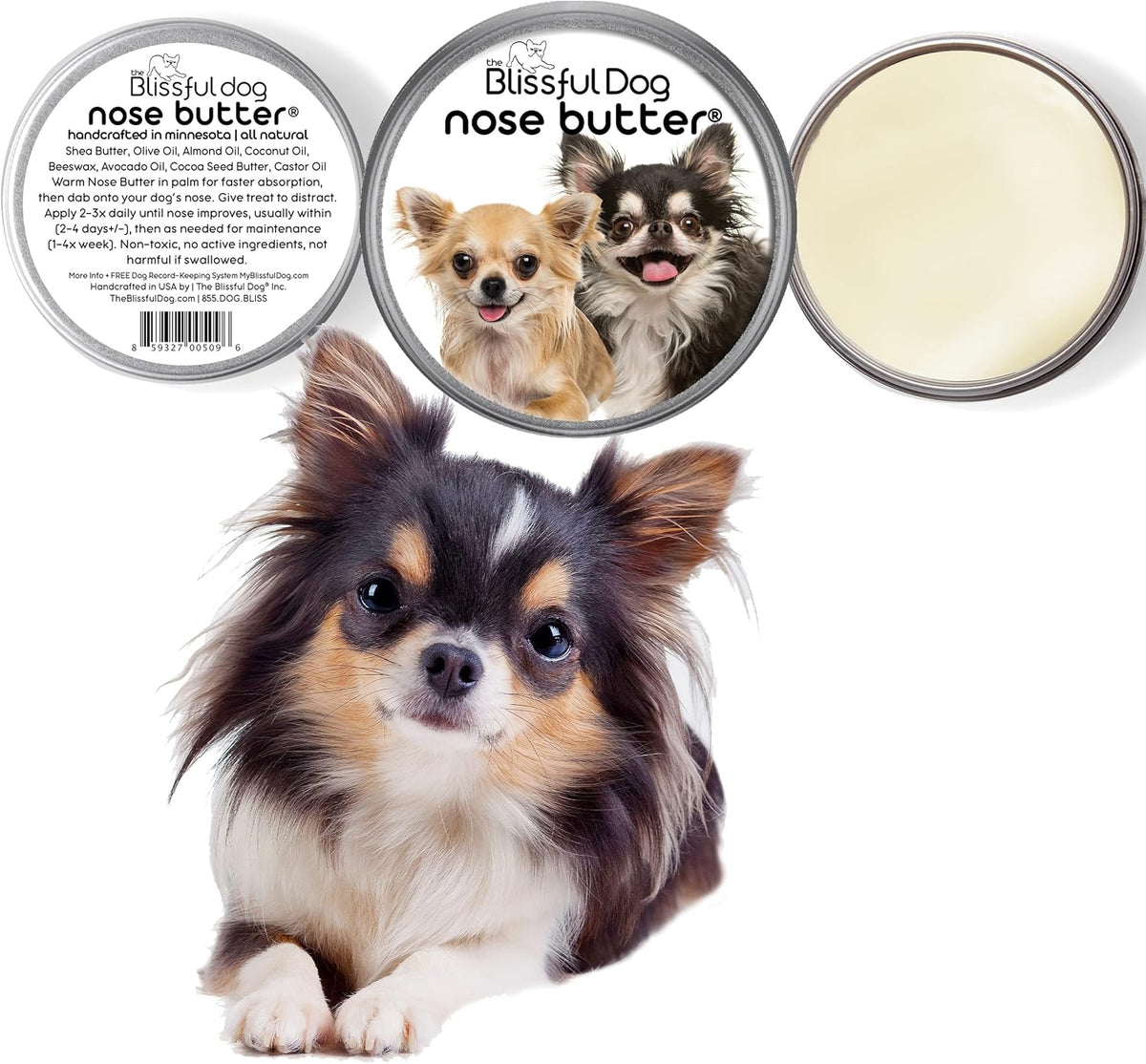 The Blissful Dog Long Coat Chihuahua Nose Butter for Dry, Cracked Skin, Lick-Safe Dog Nose Balm