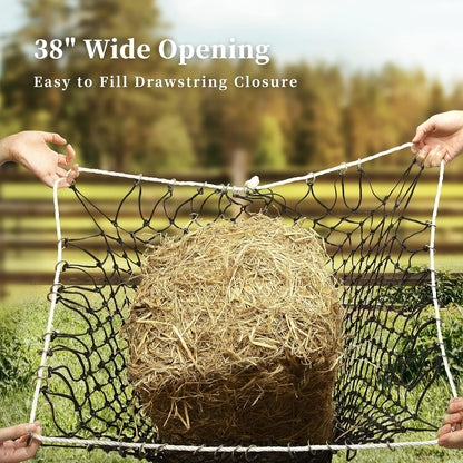 Bloomoak Slow Hay Net Feeder for Horses, Durable Soft Black PE 2String Hay Bales Bags with 2" Hole