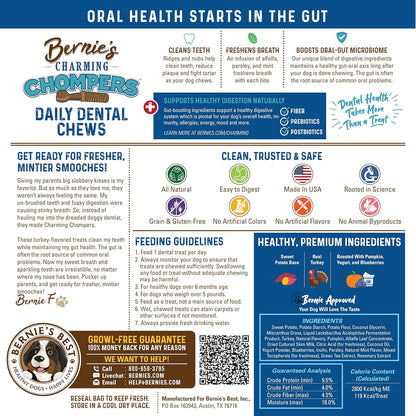 Bernie's Charming Chompers - Daily Dental Chews for Dogs 26-50 Lbs. - 36 Count - Cleans Teeth