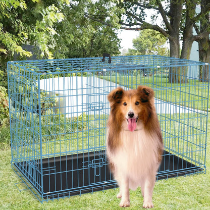 FDW Dog Crate for Large Dogs 48 Inch Folding Metal WirePet Cage Double Door W/Divider Panel Indoor