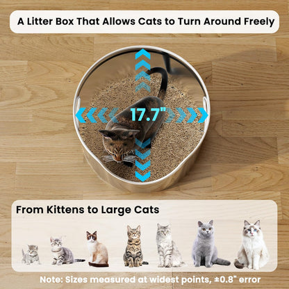 Stainless Steel Litter Box Metal with Integrated Round for XL/XXL Big and Multi Cats, 12" High Wall