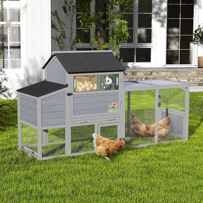 COZIWOW 82" Large Wooden Chicken Coop, Outdoor Rabbit Hutch with Wheels, Sunshine Board, Asphalt